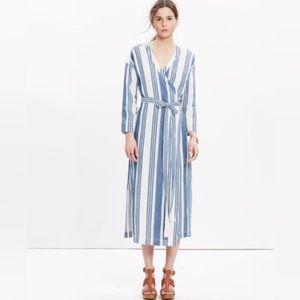 Madewell Wrap Midi Dress in Linen Stripe